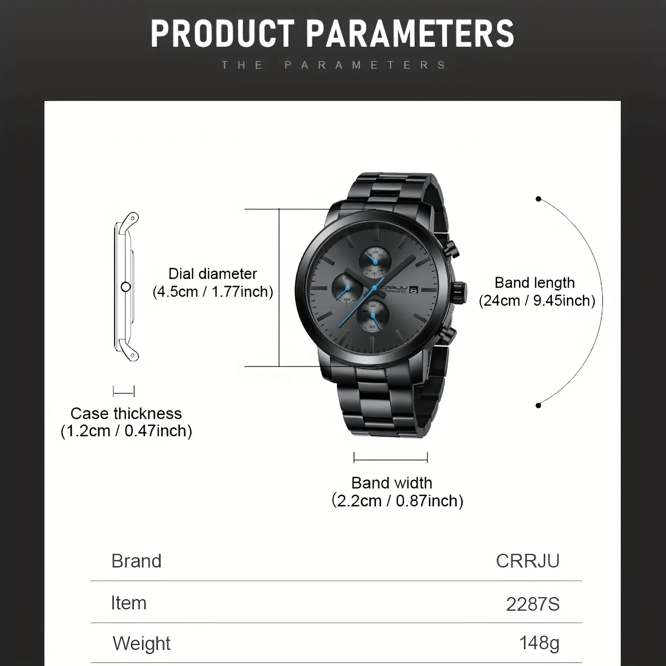 CRRJU-Montre Chronographe en Acier Inoxydable pour Homme, Accessoire de Luxe, Étanche, avec Date Analogique, à Quartz, pour Affaires ⭐️⭐️⭐️⭐️⭐️5.0