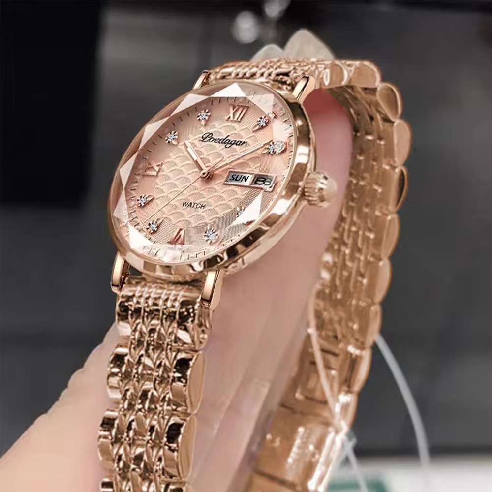 Poedagar 780 Montres élégantes de luxe pour les femmes Étanche Lumineux Date Dames Montre en acier inoxydable Quartz Femmes Montre
