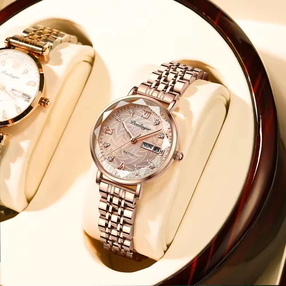 Poedagar 780 Montres élégantes de luxe pour les femmes Étanche Lumineux Date Dames Montre en acier inoxydable Quartz Femmes Montre