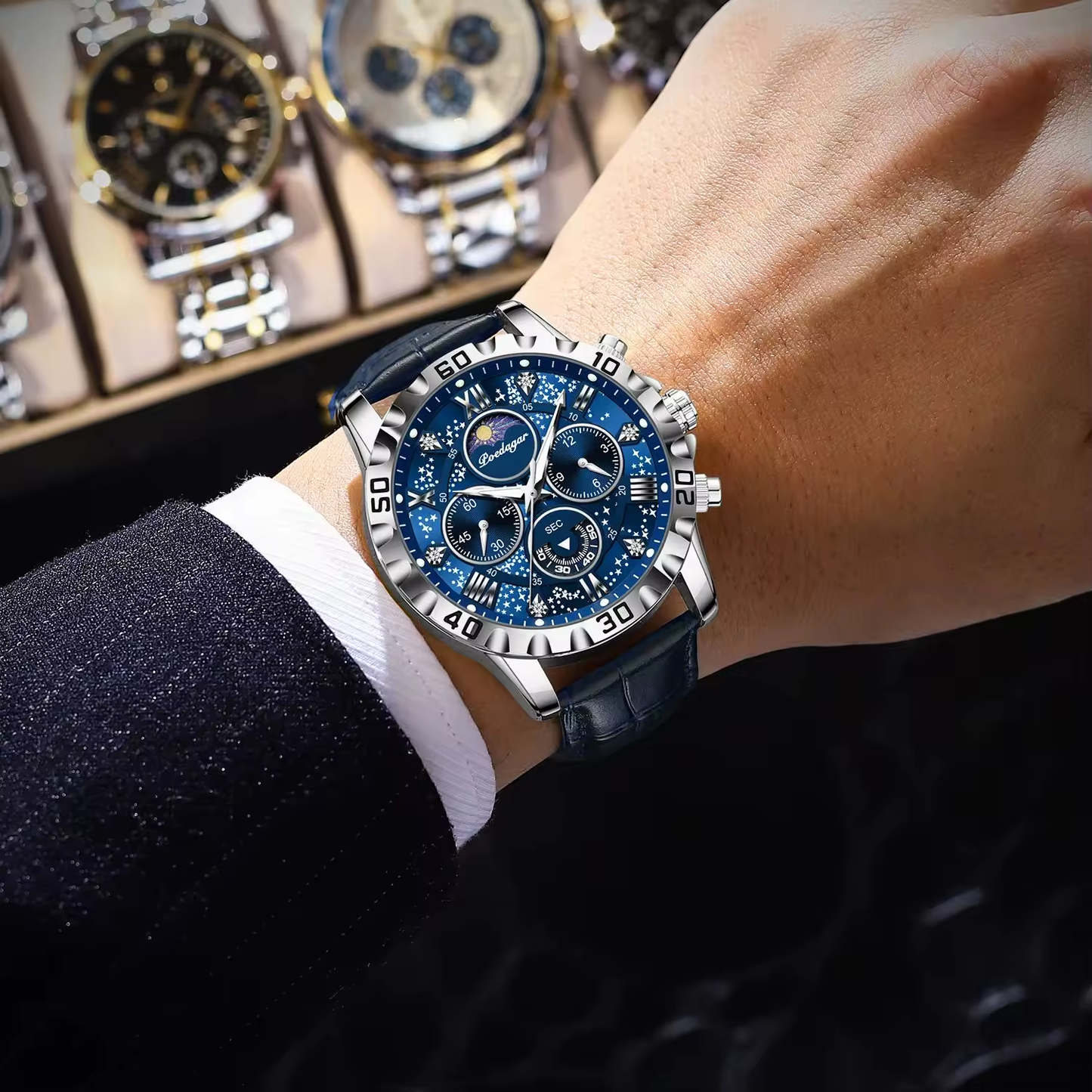 POEDAGAR-Montre-bracelet de sport à quartz pour homme, chronographe Shoe étanche, montres en cuir pour homme, haute qualité