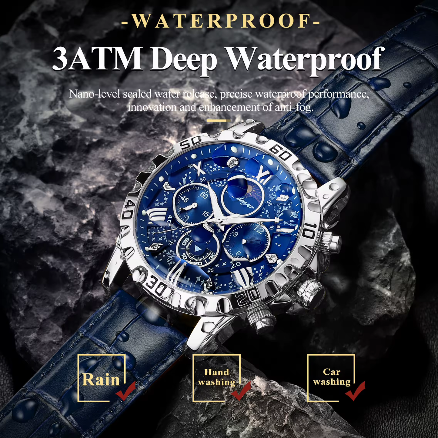 POEDAGAR-Montre-bracelet de sport à quartz pour homme, chronographe Shoe étanche, montres en cuir pour homme, haute qualité