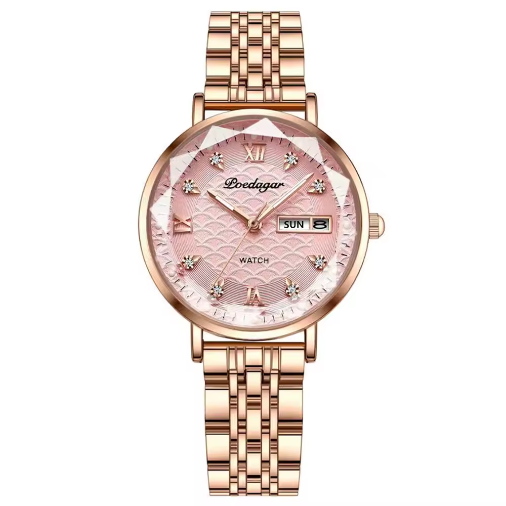 Poedagar 780 Montres élégantes de luxe pour les femmes Étanche Lumineux Date Dames Montre en acier inoxydable Quartz Femmes Montre