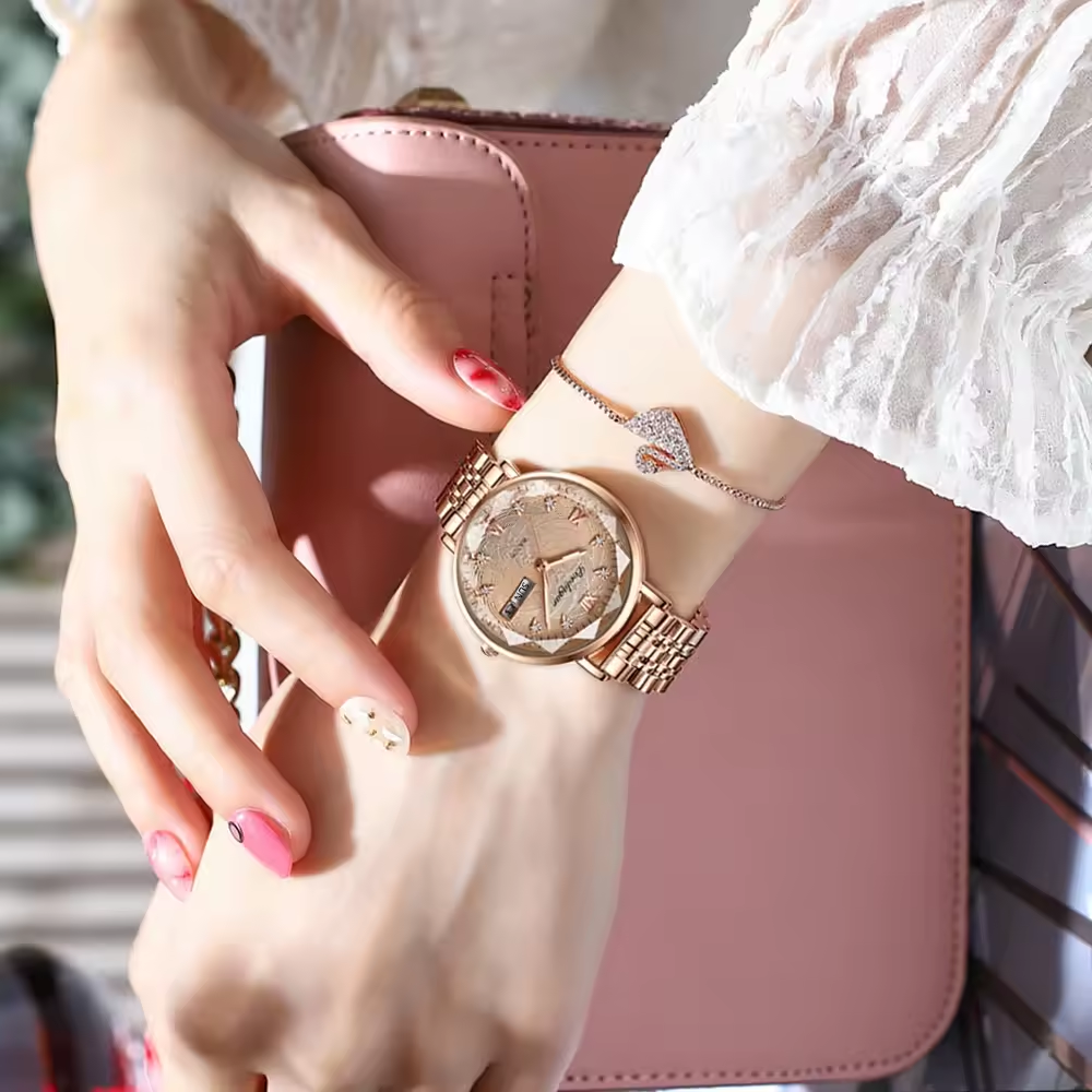 Poedagar 780 Montres élégantes de luxe pour les femmes Étanche Lumineux Date Dames Montre en acier inoxydable Quartz Femmes Montre