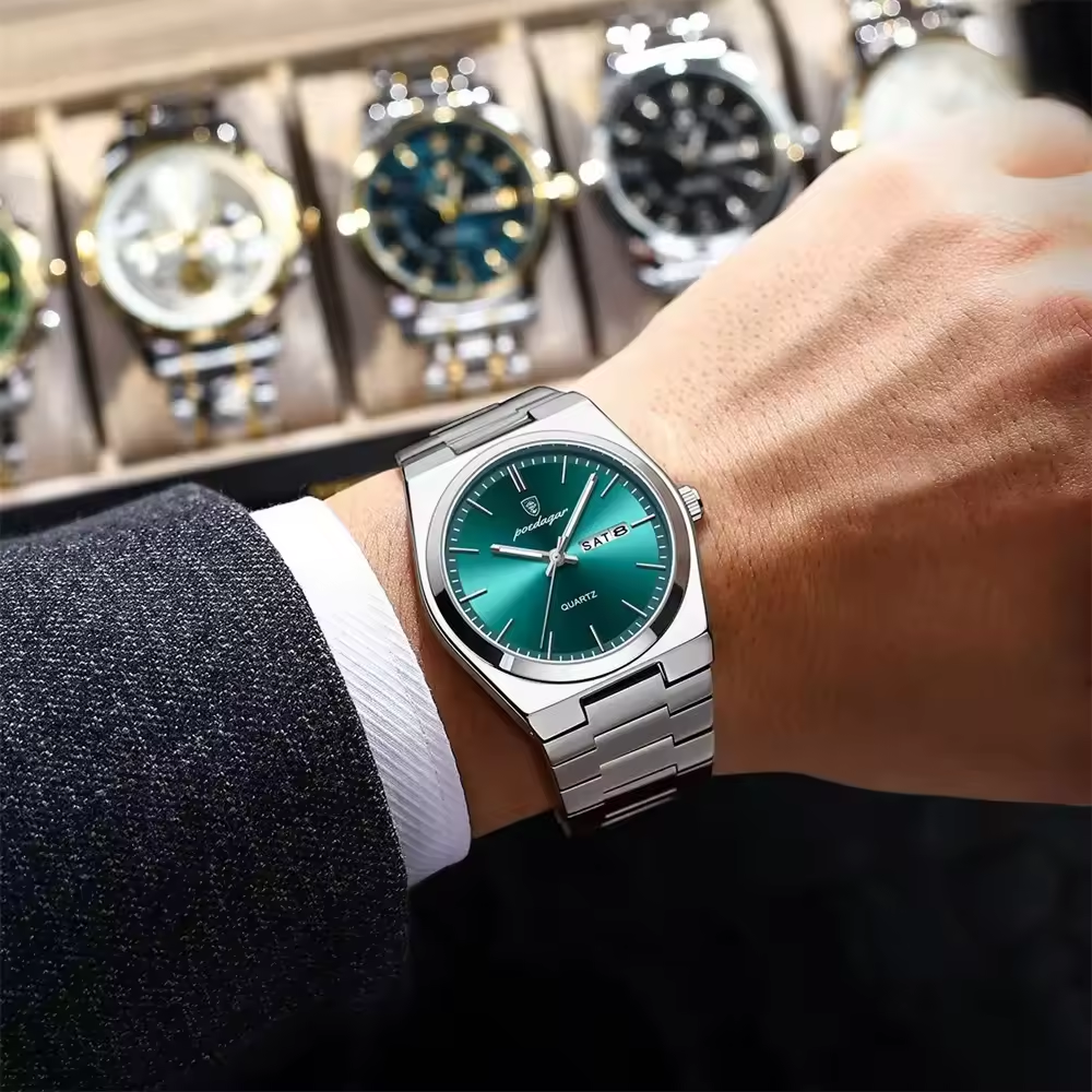 POEDAGAR-Montre-bracelet de sport à quartz de luxe pour homme, montres étanches pour homme, acier inoxydable, Shoous Date et semaine