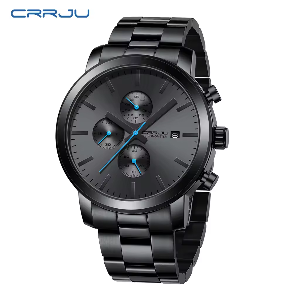 CRRJU-Montre Chronographe en Acier Inoxydable pour Homme, Accessoire de Luxe, Étanche, avec Date Analogique, à Quartz, pour Affaires ⭐️⭐️⭐️⭐️⭐️5.0
