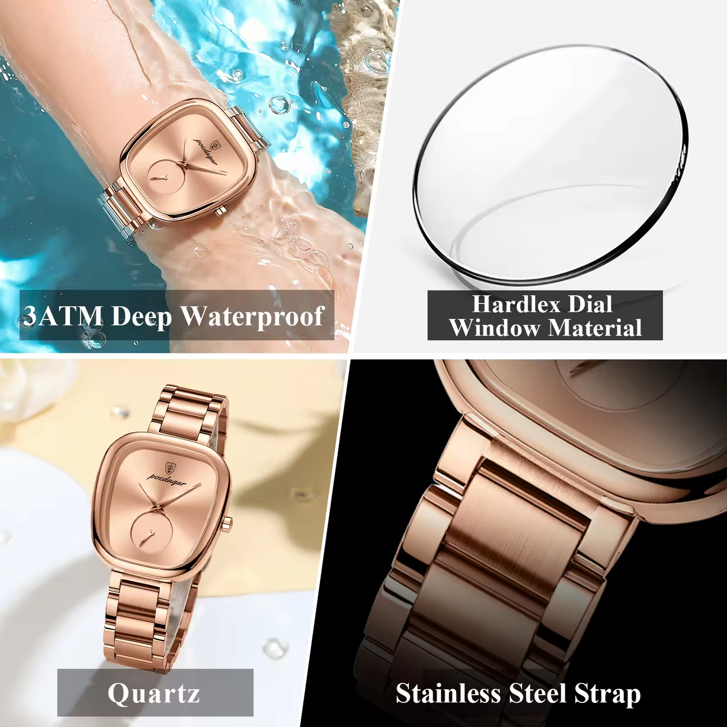 Poedagar 783 Montre à quartz de luxe pour femmes. Montres étanches en acier inoxydable de haute qualité pour femmes