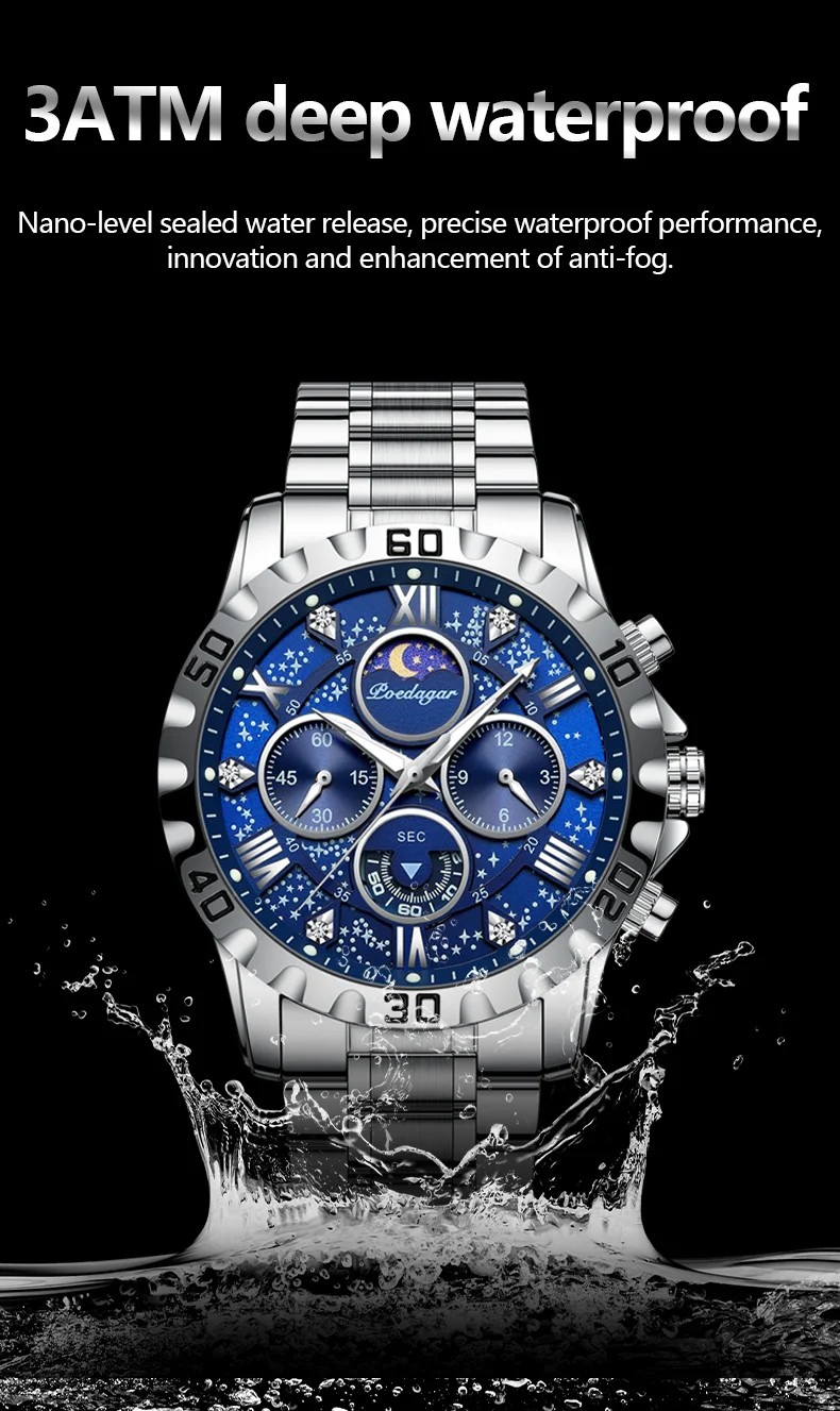 POEDAGAR 973 Montre de luxe pour homme Quartz Sports Montre...