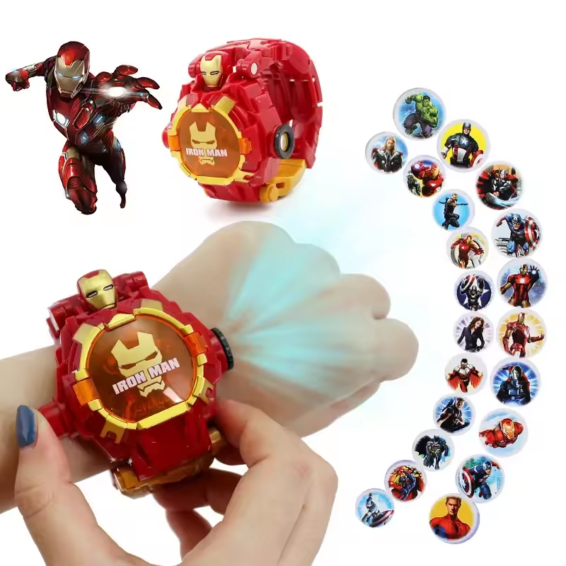 Disney Spiderman 24 modèles de Projection enfants montres pour garçon déformation Robot Projection horloge électronique enfants noël