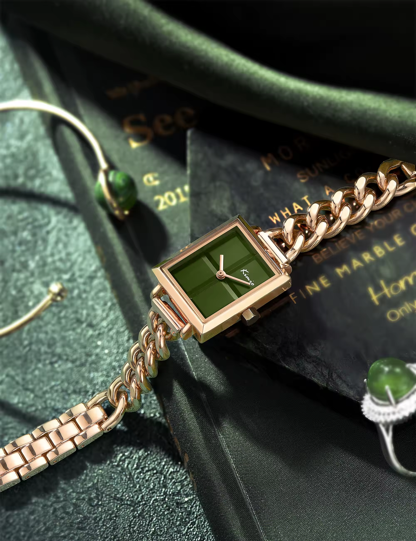 Glamour et Sophistication : Montre Kimio en or rose et cadran vert