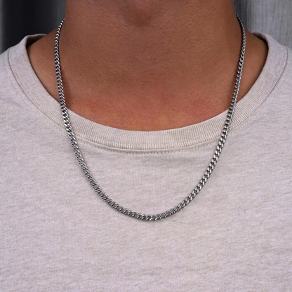 Collier Chaîne Cubaine Argentée – 4 mm