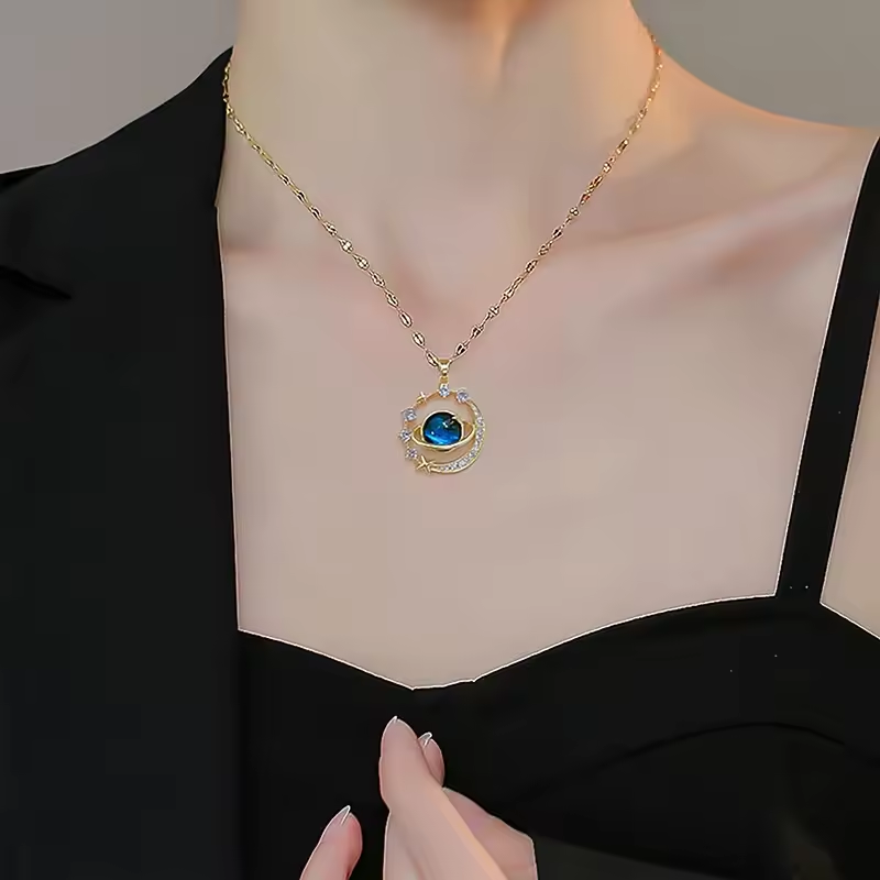 Collier pendentif étoile Saturne pour femme, bijoux en acier inoxydable, cadeau d'anniversaire....