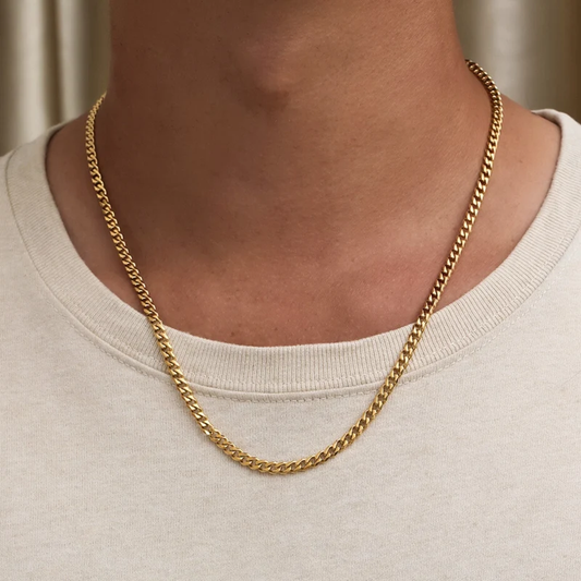 🔥 Collier Miami Cubain Diamond Cut – Unisexe – 4 mm plaqué or véritable 14K