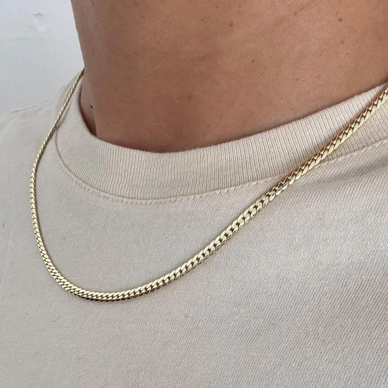 🔥 Collier Miami Cubain Diamond Cut – Unisexe – 3 mm plaqué or véritable 14K
