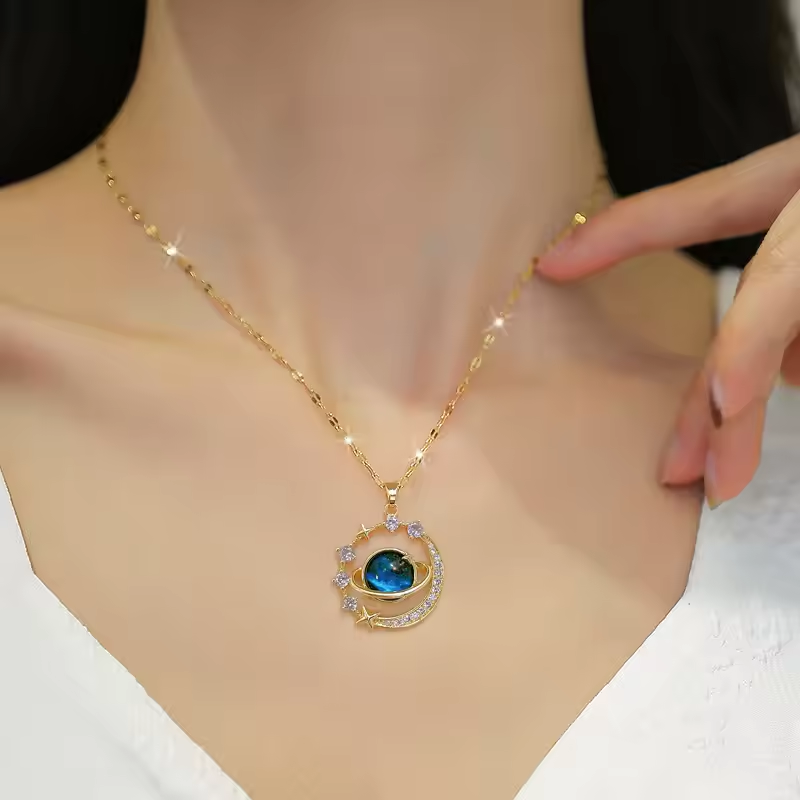 Collier pendentif étoile Saturne pour femme, bijoux en acier inoxydable, cadeau d'anniversaire....
