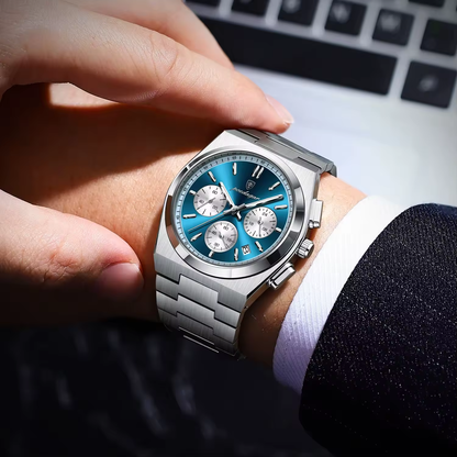 POEDAGAR 970 Montres de luxe tendance pour hommes, en acier inoxydable, étanche, lumineuse, chronographe, sport, à quartz