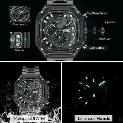 Un design carré. Une précision chronométrique. Une présence qui marque.