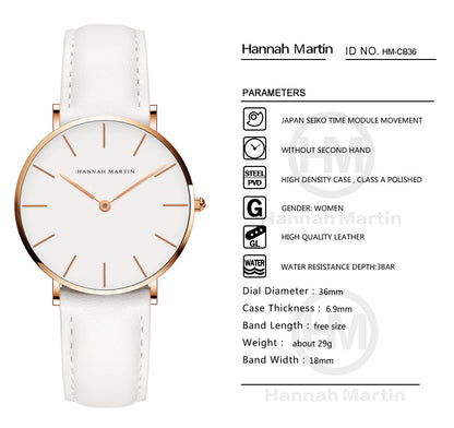 la montre Hannah Martin CB36 attire les regards avec une élégance discrète et affirmée.