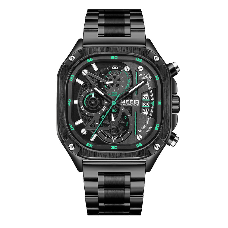 Un design carré. Une précision chronométrique. Une présence qui marque.