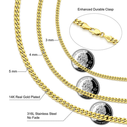 🔥 Collier Miami Cubain Diamond Cut – Unisexe – 5 mm plaqué or véritable 14K