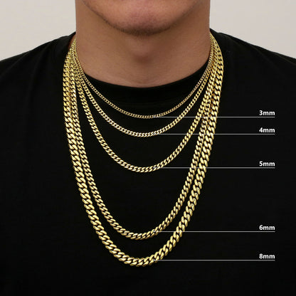 🔥 Collier Miami Cubain Diamond Cut – Unisexe – 5 mm plaqué or véritable 14K