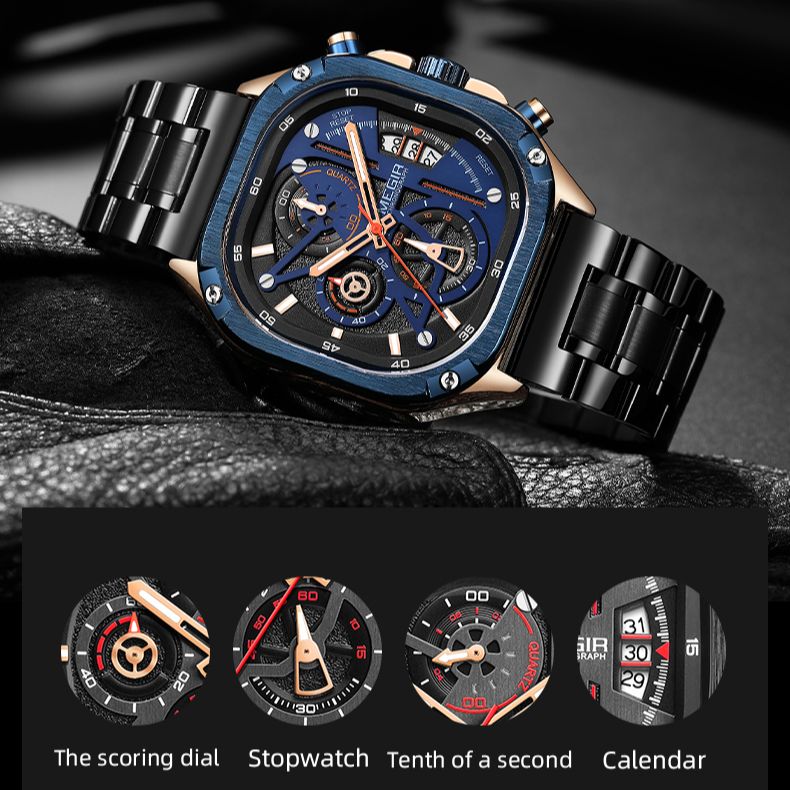 Un design carré. Une précision chronométrique. Une présence qui marque.