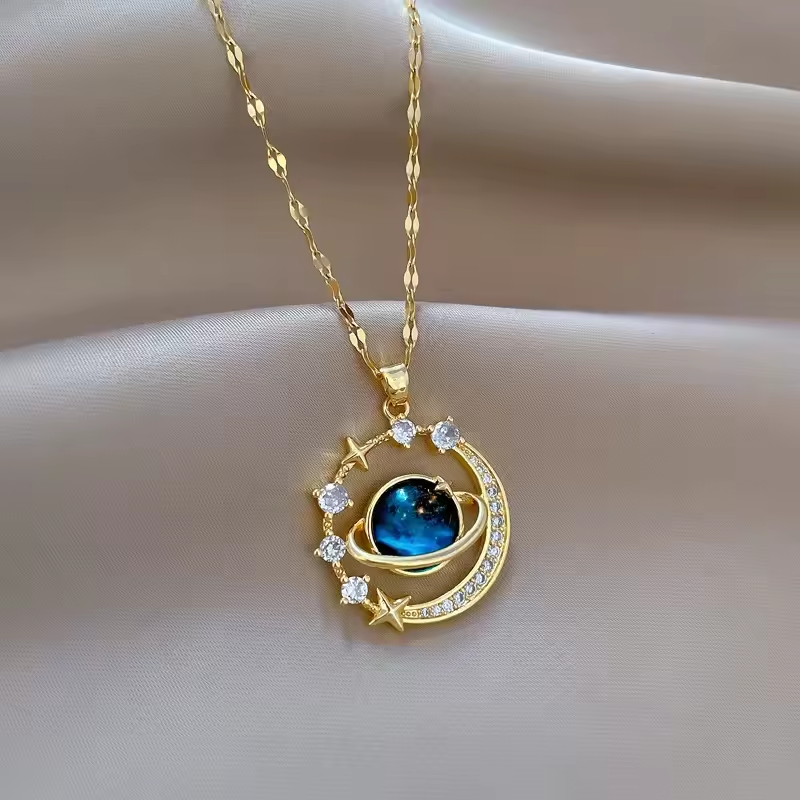 Collier pendentif étoile Saturne pour femme, bijoux en acier inoxydable, cadeau d'anniversaire....