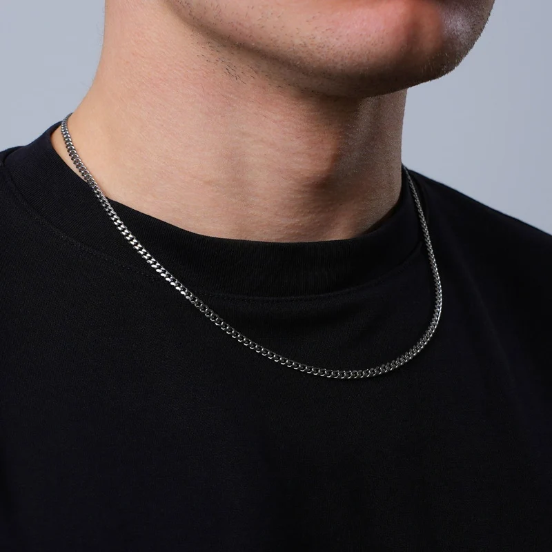 Collier Chaîne Cubaine Argentée – 3 mm