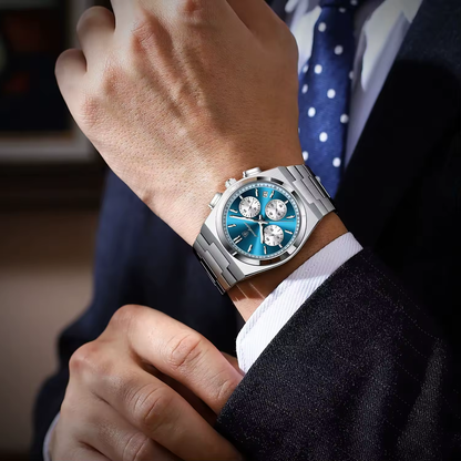 POEDAGAR 970 Montres de luxe tendance pour hommes, en acier inoxydable, étanche, lumineuse, chronographe, sport, à quartz