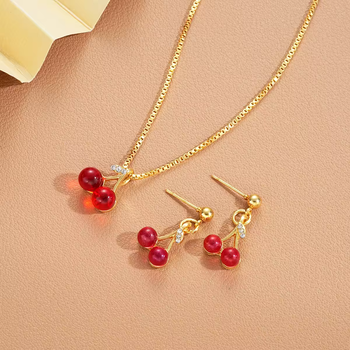 Ensemble collier et boucles d'oreilles pendentif couleur or pour femme, bijoux de mariage, cadeaux d'anniversaire, personnalité, rouge vin.