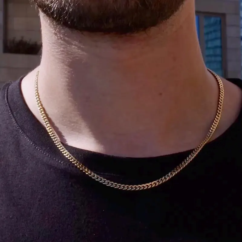 🔥 Collier Miami Cubain Diamond Cut – Unisexe – 4 mm plaqué or véritable 14K