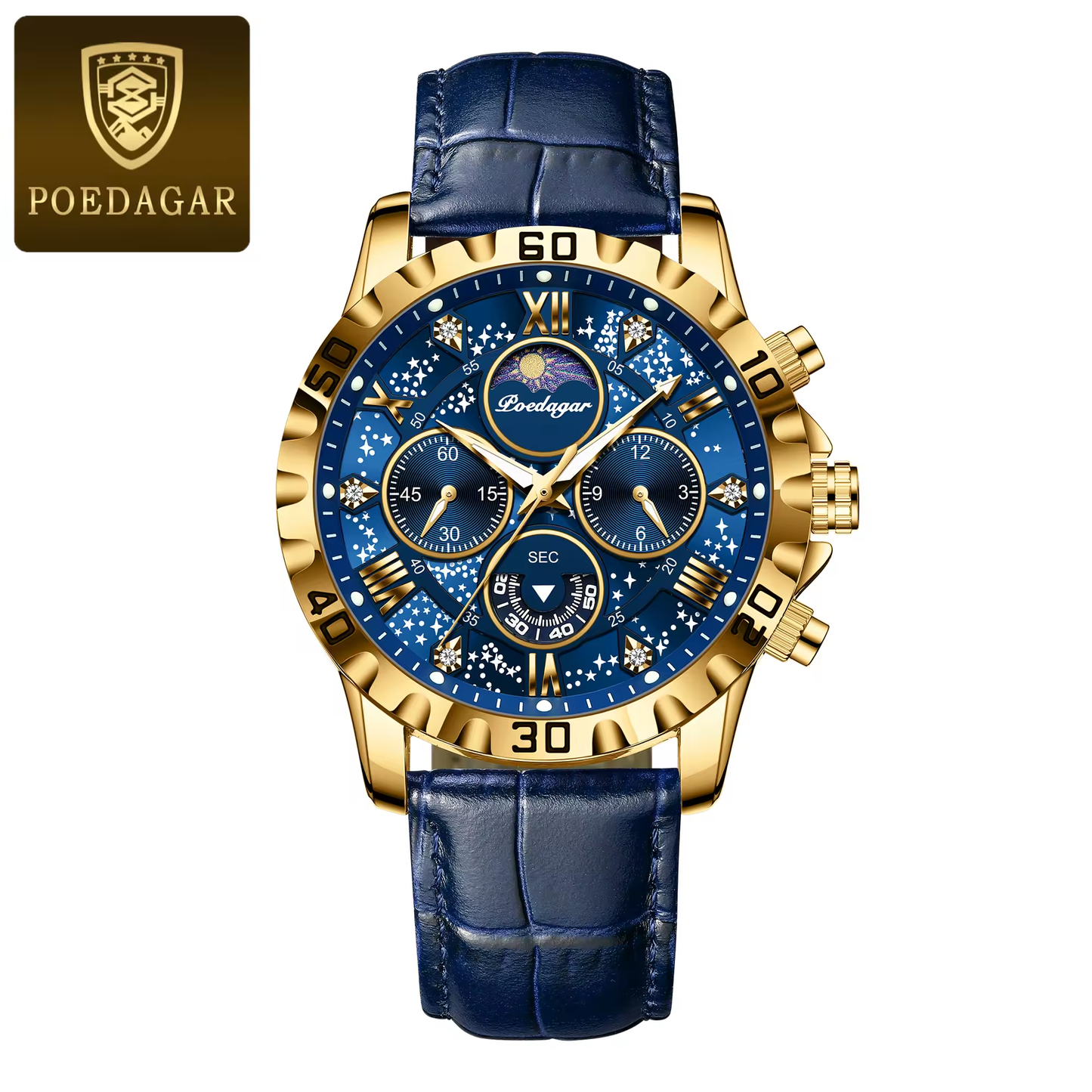 POEDAGAR-Montre-bracelet de sport à quartz pour homme, chronographe Shoe étanche, montres en cuir pour homme, haute qualité