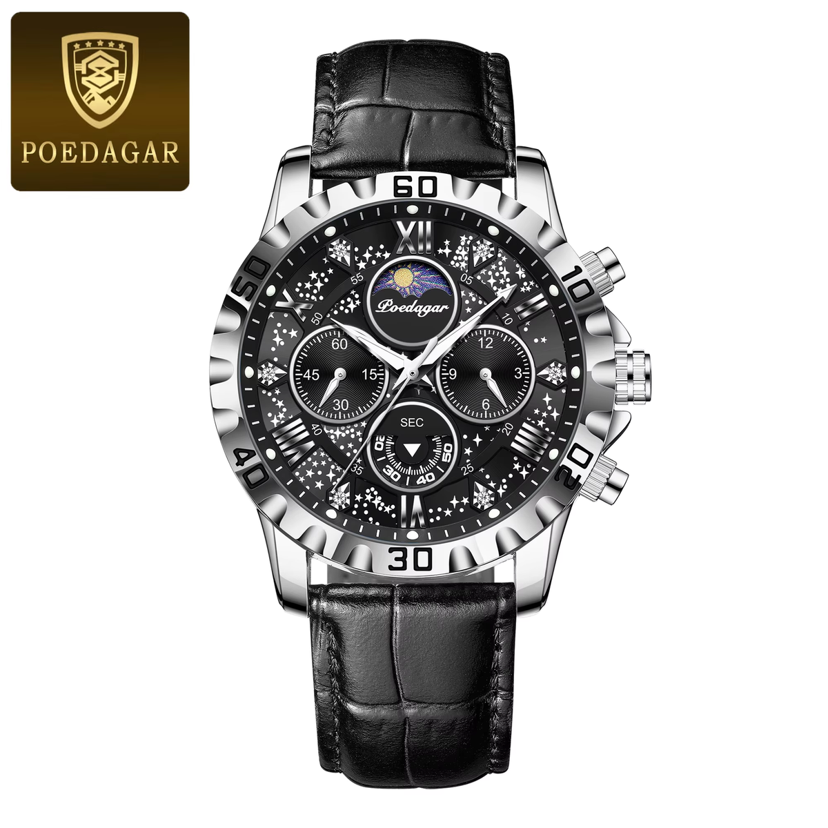 POEDAGAR-Montre-bracelet de sport à quartz pour homme, chronographe Shoe étanche, montres en cuir pour homme, haute qualité